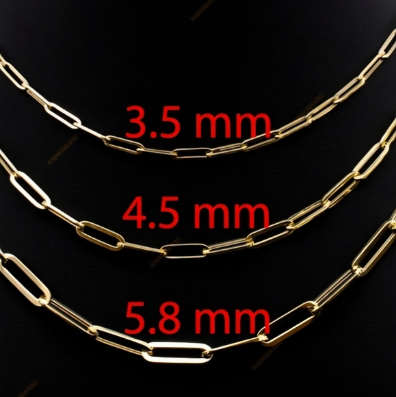 14K Yellow Gold Paper Clip Elegant Chain Necklace 20" Long, 4.5 cm Wide - Picture 5 of 5